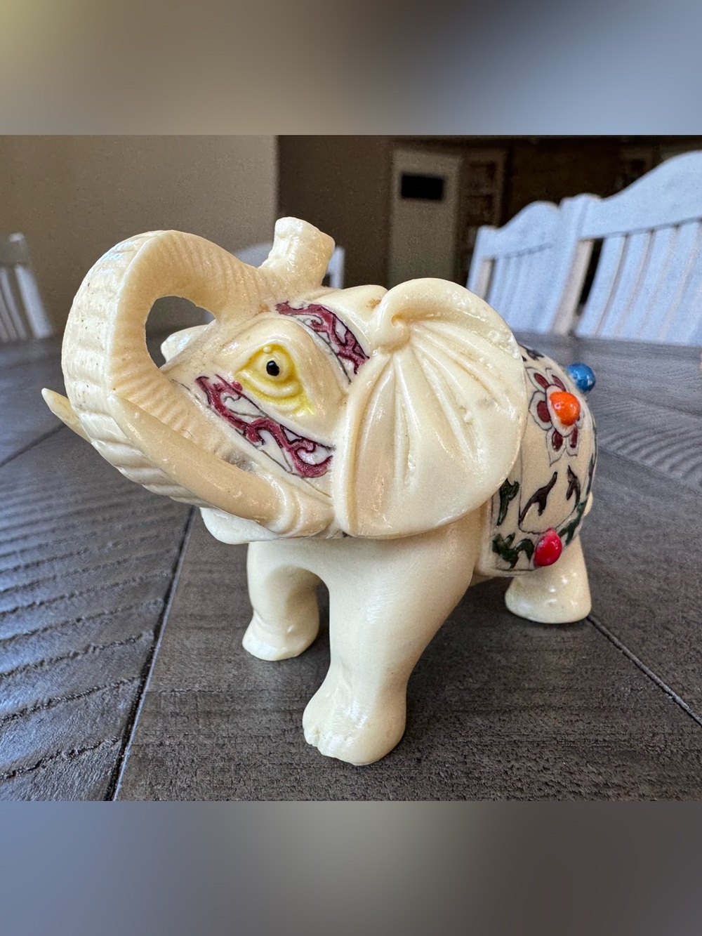 Decorative Cream Elephant Figurine With Colorful Accents Home Decor